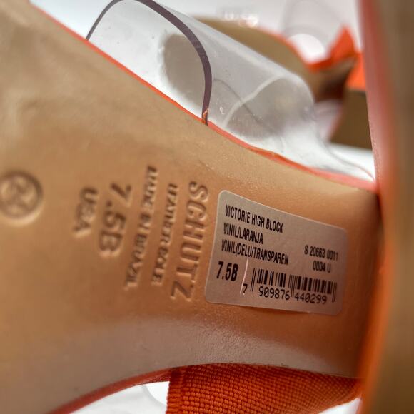 Schutz Women's Victorie High Block Leather Clear Strap Sandals Orange Size 7.5B - Picture 10 of 12
